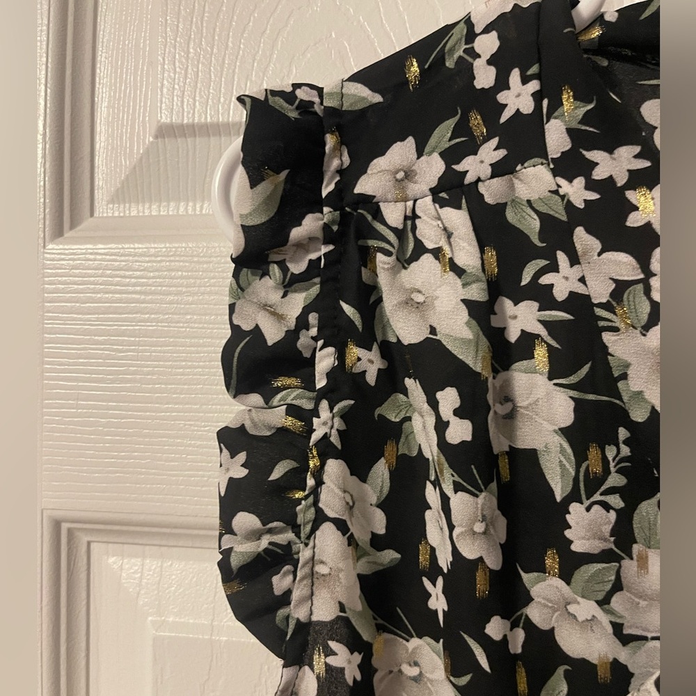 Jon & Anna Black Floral Tie-Neck Ruffle Sleeve Tank Top - Picture 4 of 5